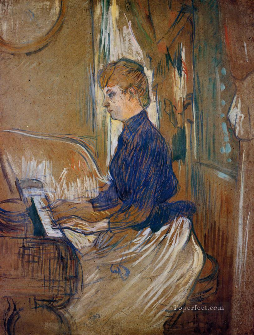 at the piano madame juliette pascal in the salon of the chateau de malrome 1896 Toulouse Lautrec Henri de Oil Paintings